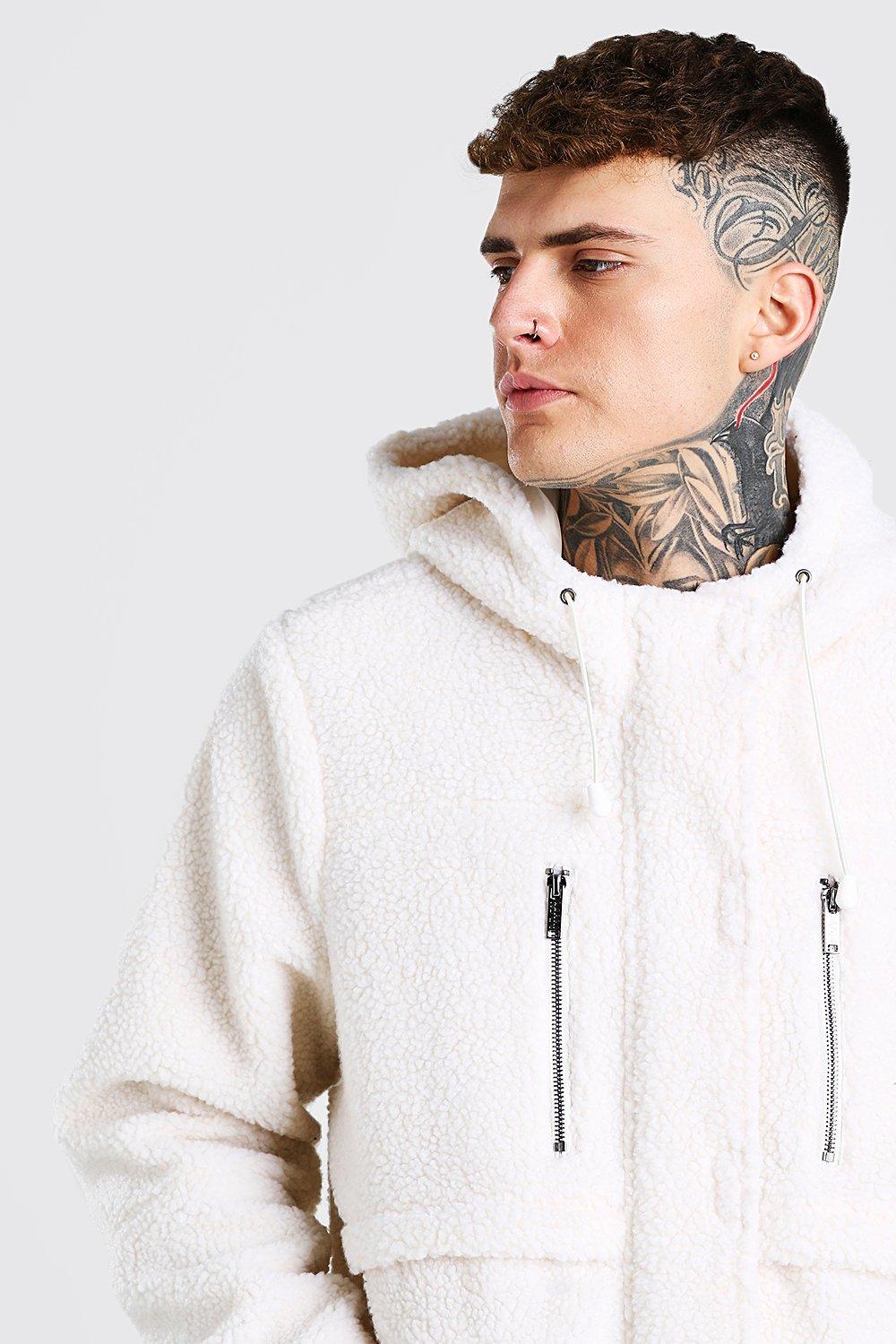 Oversized sherpa jacket with hood best sale